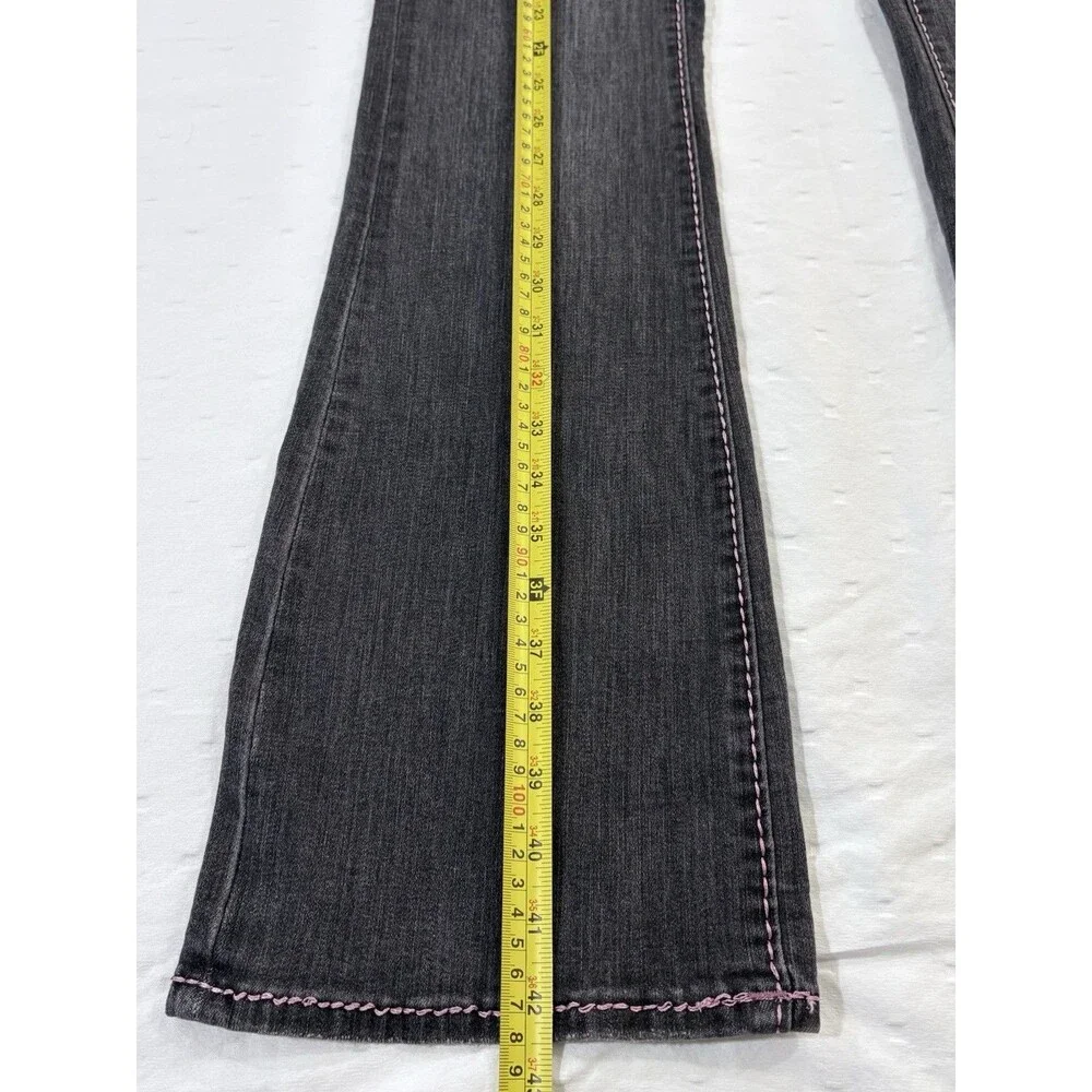 True Religion Becca Women Pink Big T Stitch Bootcut Jeans Washed Black Size 27